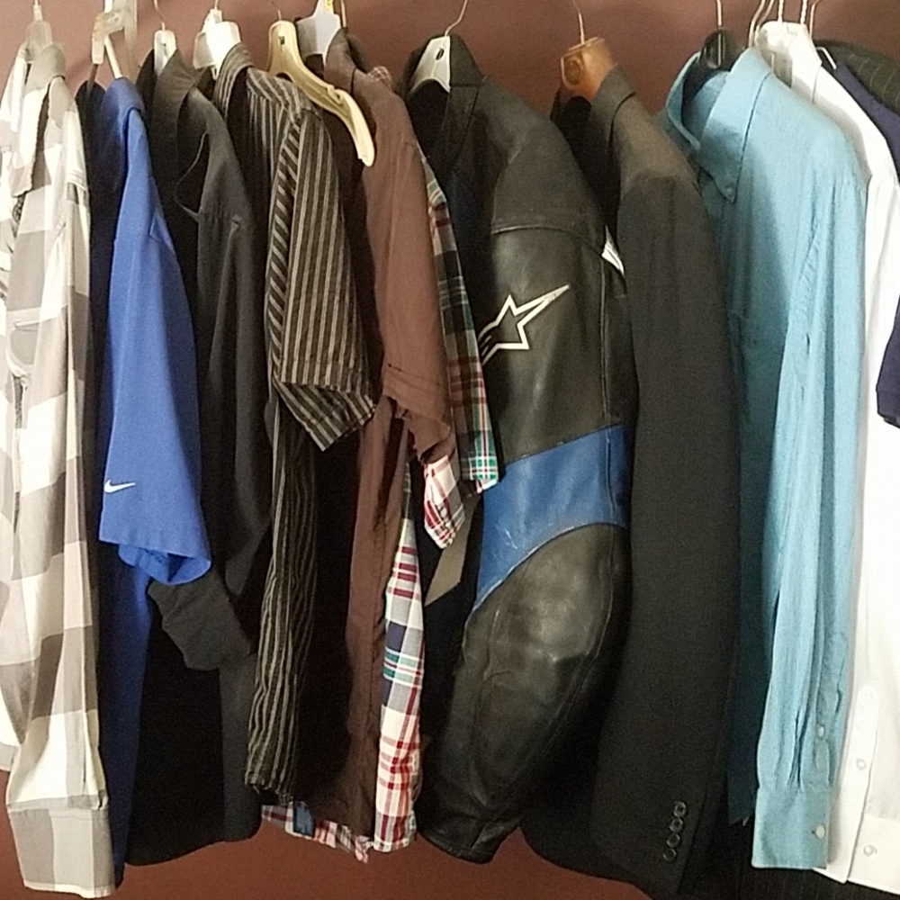 Collard shirts, bike jacket, blazer